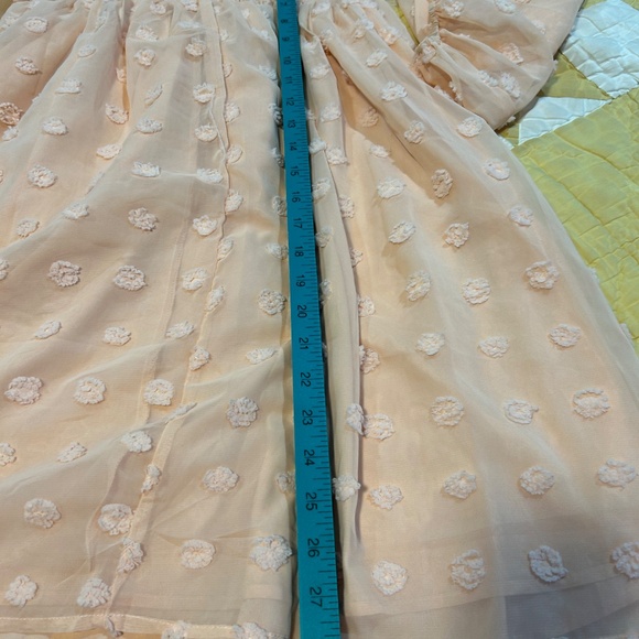 Pink Peach Frilly Short Dress Sheer Long Sleeves Textured Full Baby Doll Style M - Picture 9 of 9